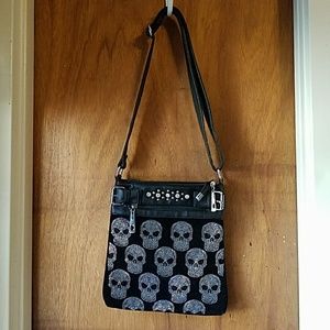 Black Faux Leather Purse with Sequin Skulls